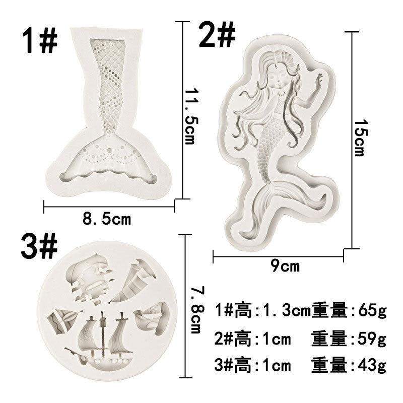 Cola de sirena Barco Pirata barco fondant cake chocolate líquido decoración molde DIY para hornear