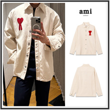 ami爱心牛仔外套25年春秋新款刺绣男女情侣宽松衬衫衬衣翻领开衫