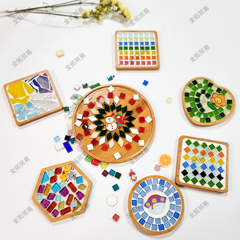 Fondo de mosaico embrión bricolaje material hecho a mano jarrón posavasos jardín de infantes infantil arte bandeja embrión blanco madera maciza