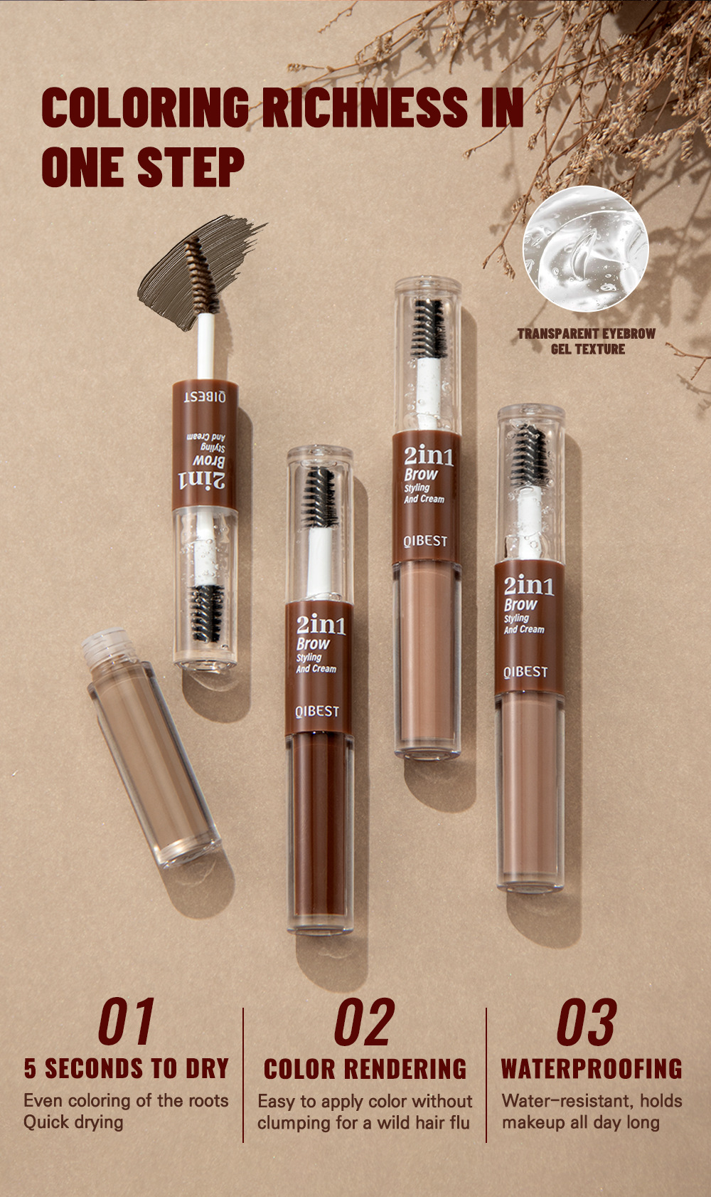 QIBEST Cross-border Double-Head Eyebrow Dye is a long-lasting, waterproof, sweat-proof, non-smudging, natural three-dimensional liquid eyebrow styling liquid Application Scenario