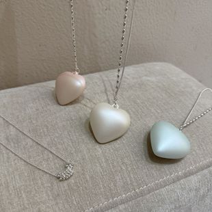 European and American Cross-border Love Candy Pendant Simple Fashion Collarbone Chain Pendant Pearl Color Peach Heart Long Necklace