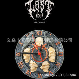跨境新品独特暗黑哥特骷髅乌鸦挂钟152