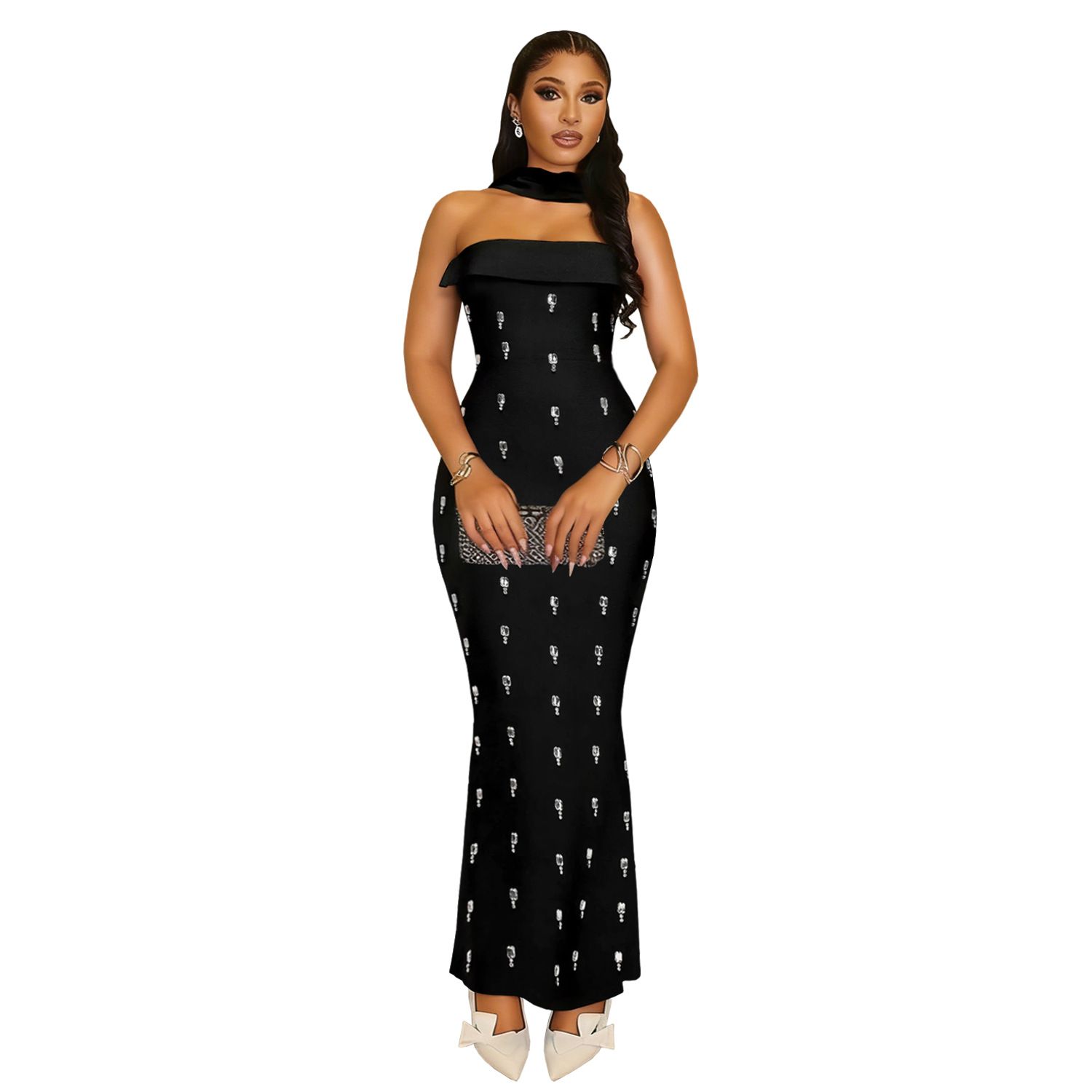 C7626 Aliexpress transfronterizo amazon ropa de moda europea y americana de mujer elegante con un conjunto de vestidos de cuerda de perforación caliente