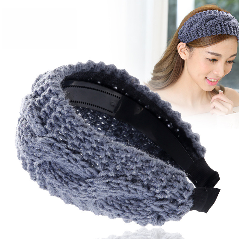 Al por mayor venda de ala ancha cruzada al por mayor estilo coreano Otoño e Invierno lana horquilla Internet celebridad elegante de punto accesorios banda horquilla diadema