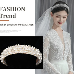 歐美熱賣巴洛克髮飾跨境新娘珍珠發箍韓版公主皇冠發卡水晶頭箍女