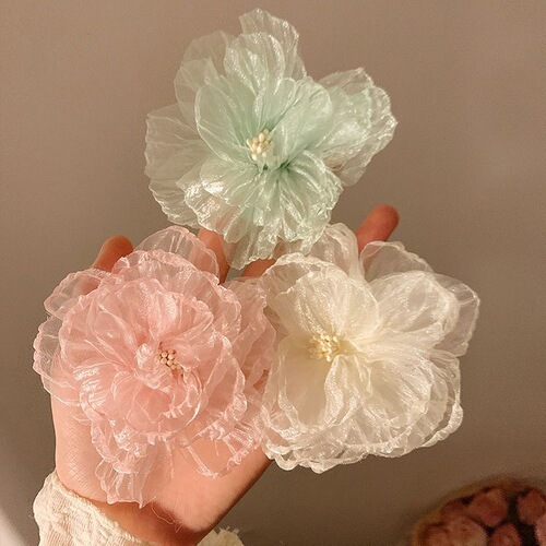 Ultra-fairy Tulle Flower Hair Clips for Women | Summer Forest-Style Side & Back-of-Head Hairpins | Sweet, Girly, and High-End Headwear