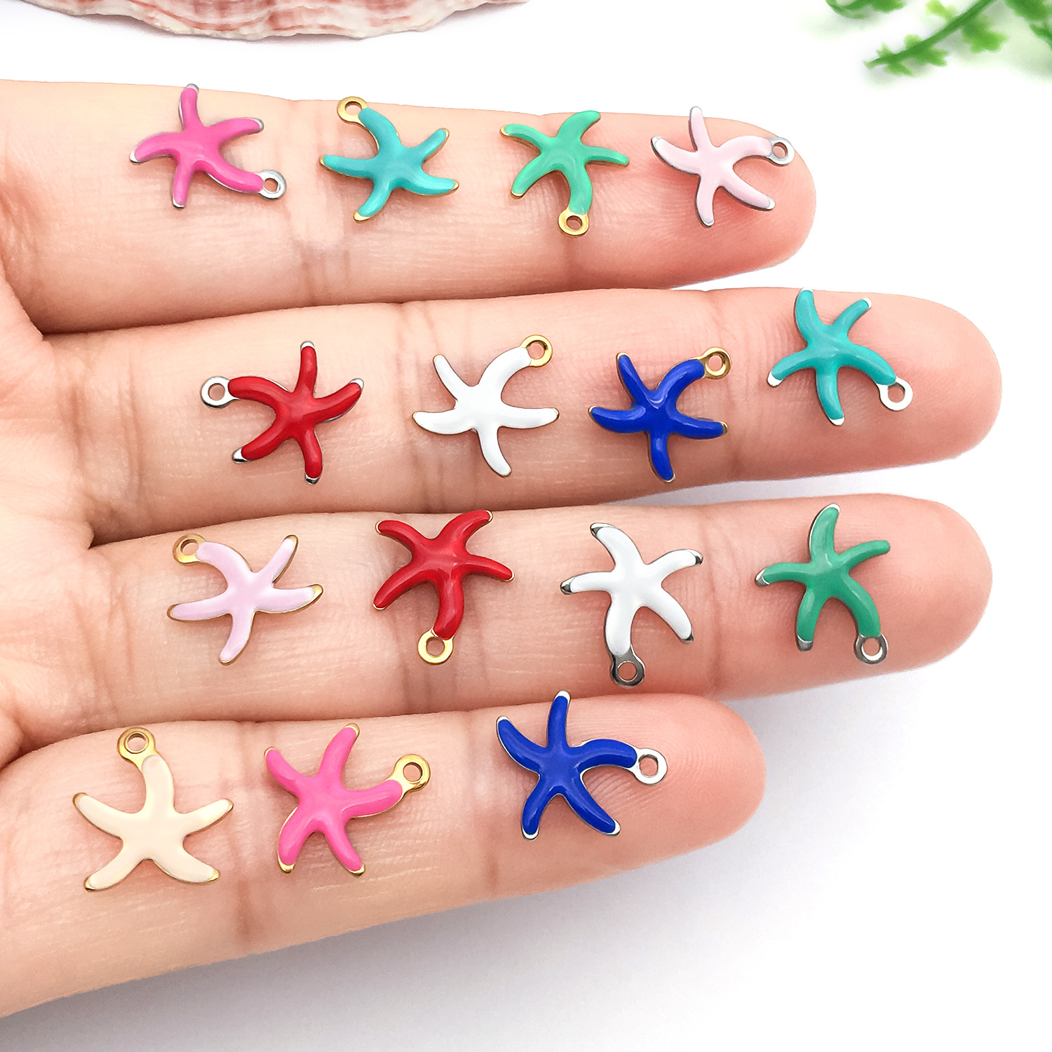 不锈钢彩色海星双面珐琅滴油真空电镀金色diy项链饰品配件材料包