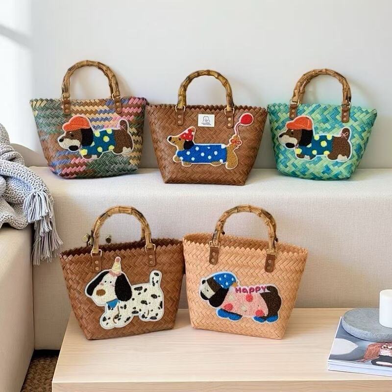 Cartoon Rattan Vegetable Basket, Portable Woven Basket, Shoulder Gift Basket, Woven Basket, Bamboo Knot Bag, Gift Bag