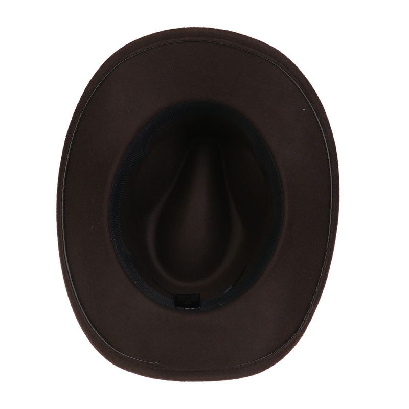 Nuovo cappello da cowboy dell'Europa occidentale, catena in pelle di vacchetta di lana, cappello jazz con bordo rialzato, cappello tibetano retrò, tendenza del cappello in feltro_voghion.com