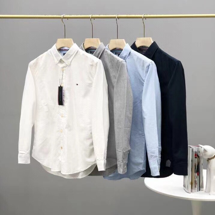 Cross-border supply Tommy Tommy shirt men's short-sleeved Oxford woven shirt business casual solid color plus size shirt