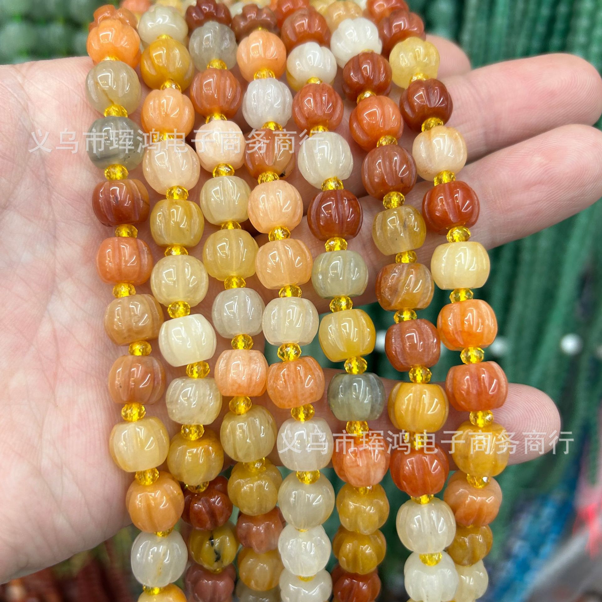 天然金絲玉南瓜珠批發 10mm三色南瓜散珠diy玉石飾品配飾玉配件