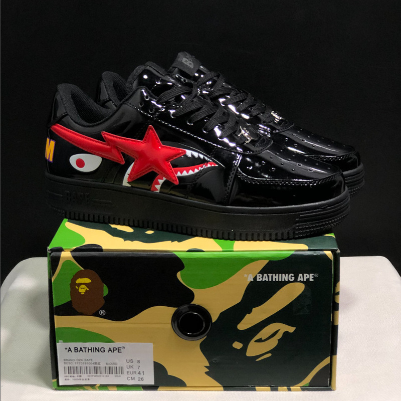 Bape Sta猿人頭空軍連名漫威白黒パンダの漆皮の厚い底が高くなりました。|undefined
