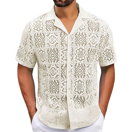 Export Cross-border Men's Clothing European and American Casual Lace Men's Shirt Summer New Short-sleeved Lace Shirt Men A0307 