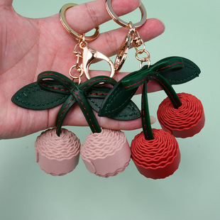 Fashion Cherry Leather Keychain Multicolor Cartoon Accessories Cute Bag Pendant Creative Gift Jewelry Wholesale