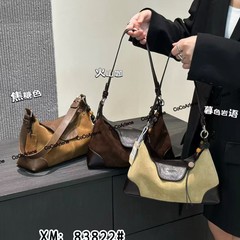 复古高级感撞色磨砂皮腋下托特包包女2025秋冬新款时尚单肩斜挎包