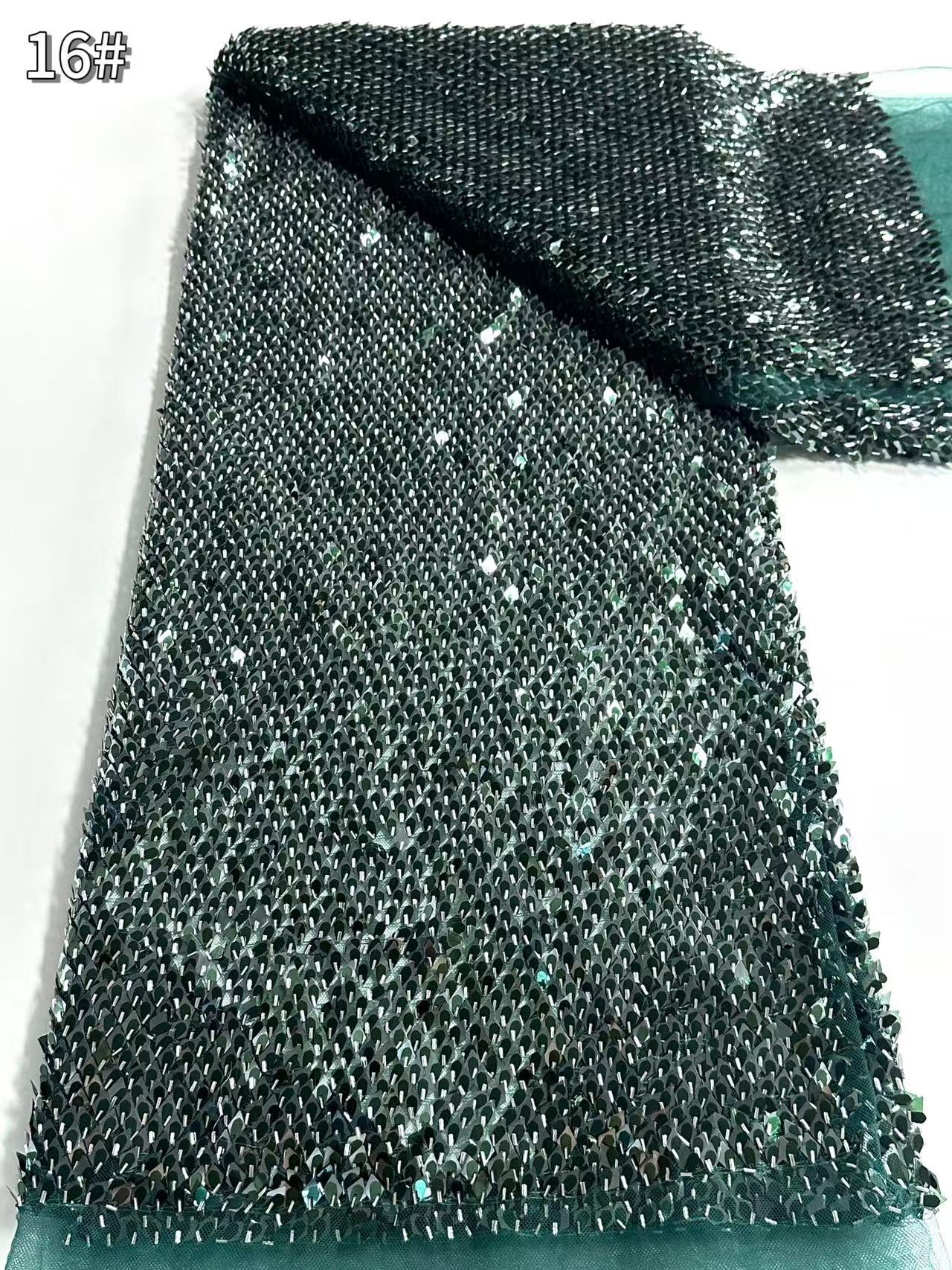 African Beaded Lace Fabric Lentejuelas bordado de lentejuelas tela de malla de escamas de la industria pesada