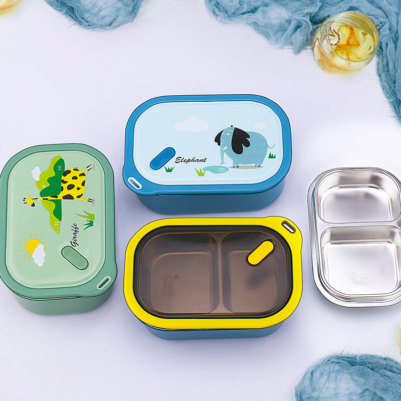 Xinfan 304 de acero inoxidable con aislamiento lonchera de una sola capa compartimiento del estudiante calefacción portátil caja de almuerzo de dibujos animados