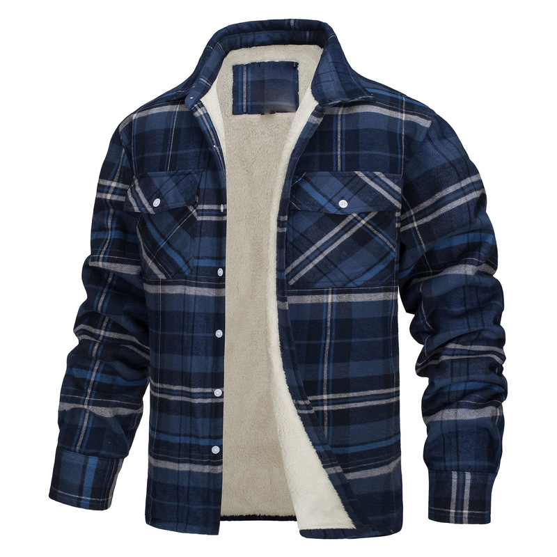 European and American Men's Jacket 2023 New Amazon AliExpress Long Sleeve Lapel Plaid Thickened Shirt Men's Jacket European and American Men's Jacket 2023 New Amazon AliExpress Long Sleeve Lapel Plaid Thickened Shirt Men's Jacket