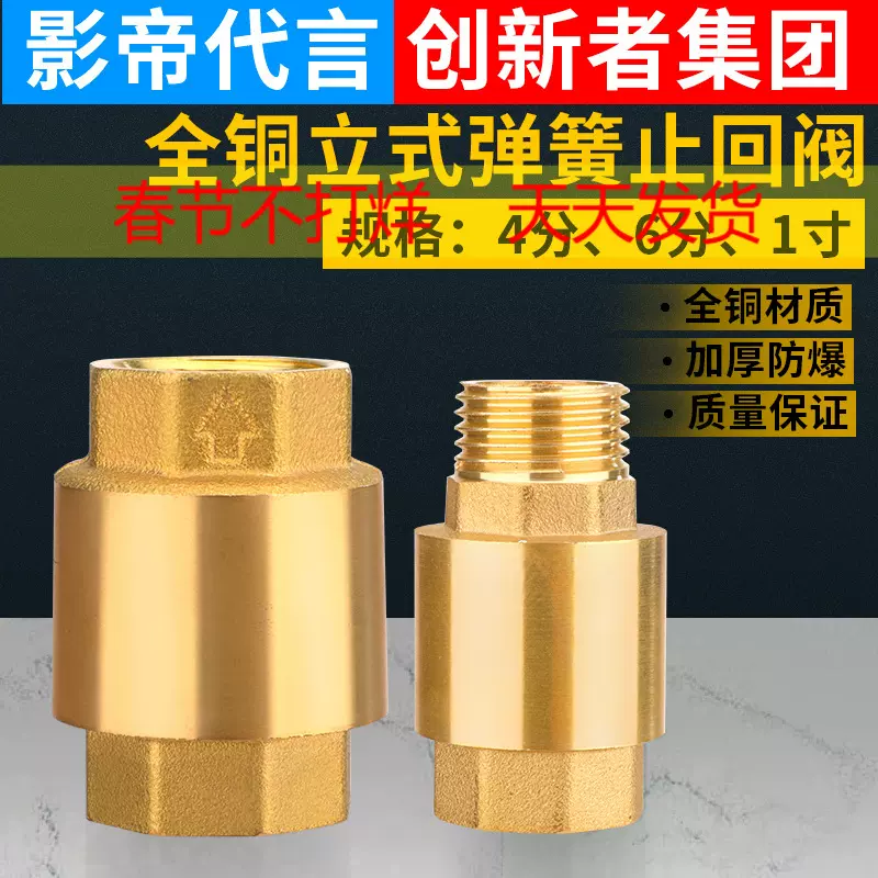 全铜加厚内外丝止回阀4分6分1寸水管水表弹簧单向阀立式止逆阀