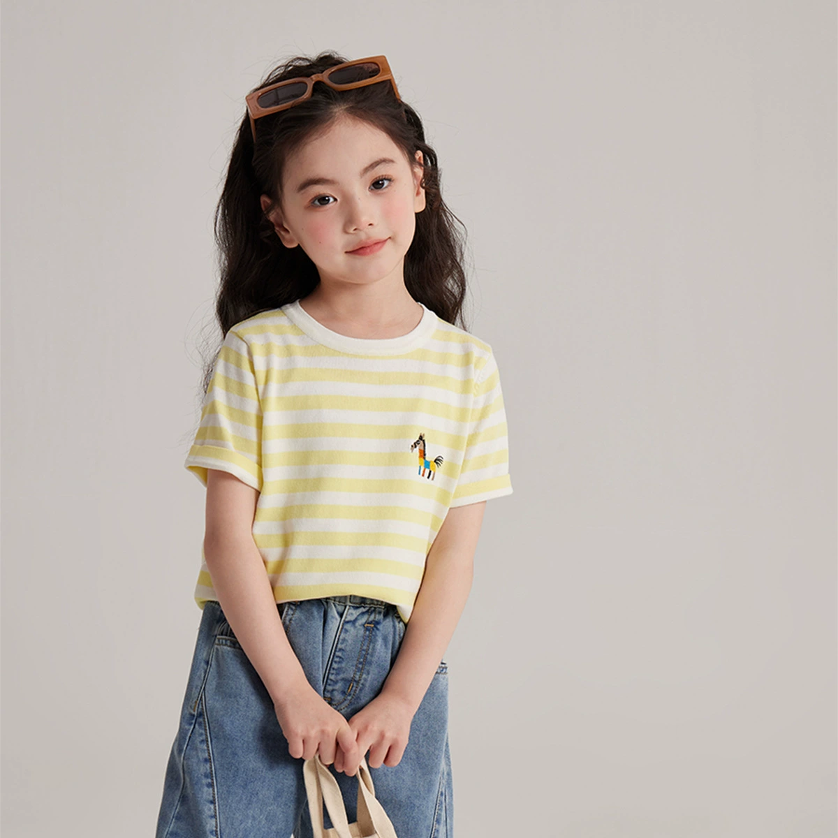 Children's short sleeve T-shirt for leisure, cartoon pony, new collection, with embroidery