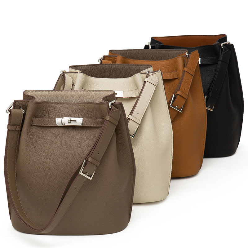 Togo first layer cowhide SoKelly bucket bag casual shoulder vertical leather horseshoe shoulder handbag for women Togo first layer cowhide SoKelly bucket bag casual shoulder vertical leather horseshoe shoulder handbag for women