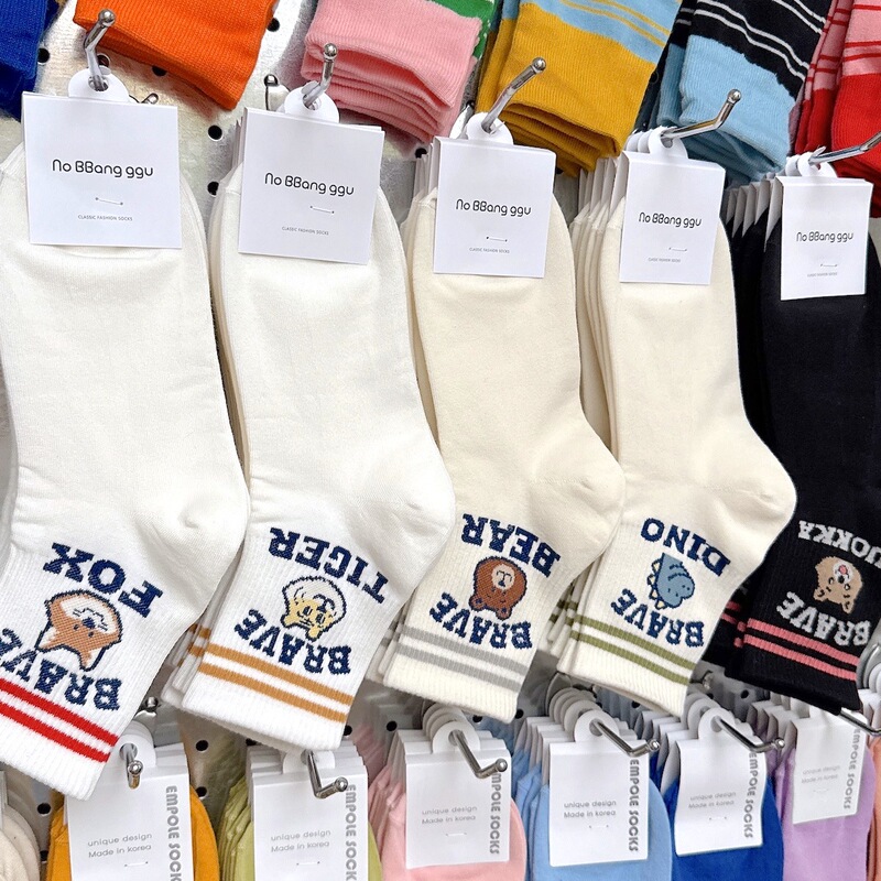 Korean Imported Socks for Women 2868 Spring New Striped Letter Mid-Calf Socks Cartoon Cute Animal Women's Socks