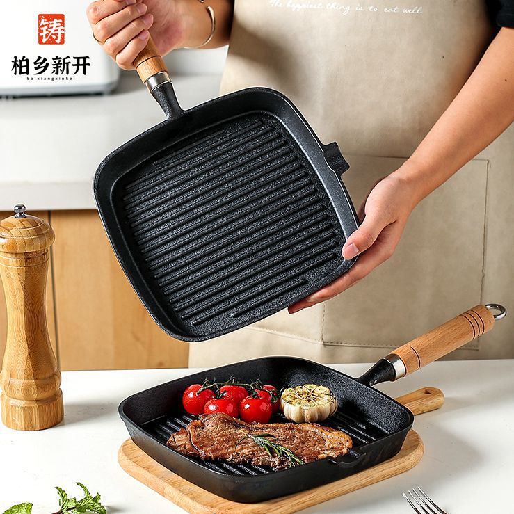 Special Cast Iron Steak Pan with Flat Stripes Steak Pan for Home Use Non-Coated Non-Stick Direct Factory Sales One Piece Shipping