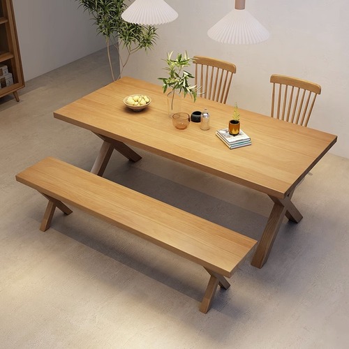 Nordic solid wood large board dining table and chair set for home living room multi-person dining table, restaurant hotel natural wood dining table