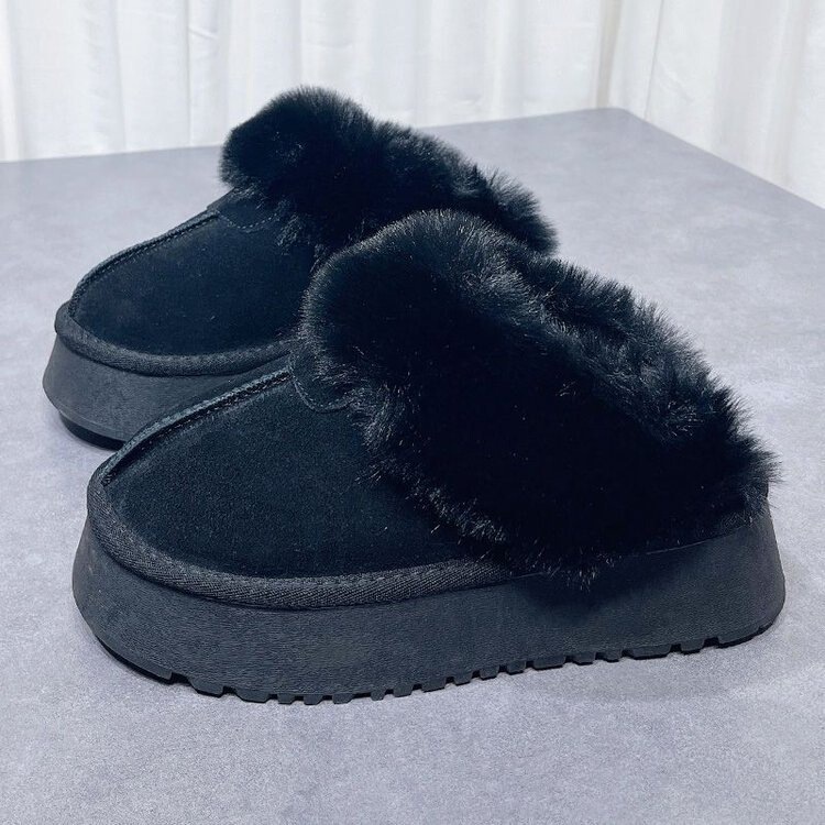 Thick-Soled Snow Boots Slippers for Women 2025 Autumn and Winter New Style Platform Sole Baotou Heightening Furry Slippers Thickeneded and Velvet Outer Wear