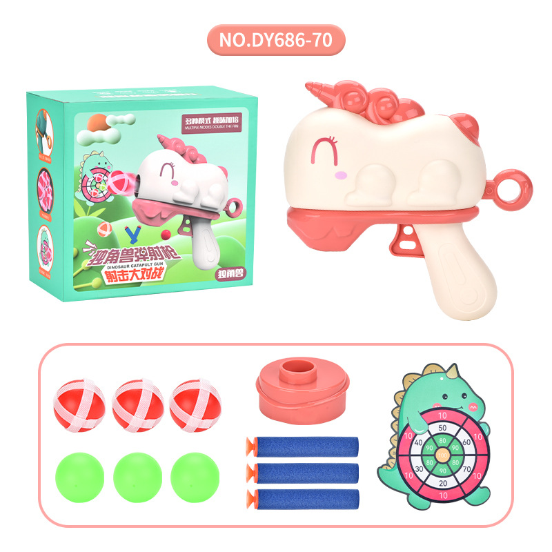 Interacción padre-hijo dibujos animados modelo de bolas de dinosaurio juguetes para niños bolas pegajosas pistola de catapulta puesta en barracas juguetes transfronterizos