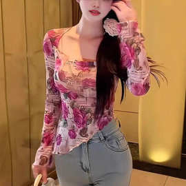 2024夏季新款设计感辣妹么没洋气长袖不规则打底衫修身显瘦女装上