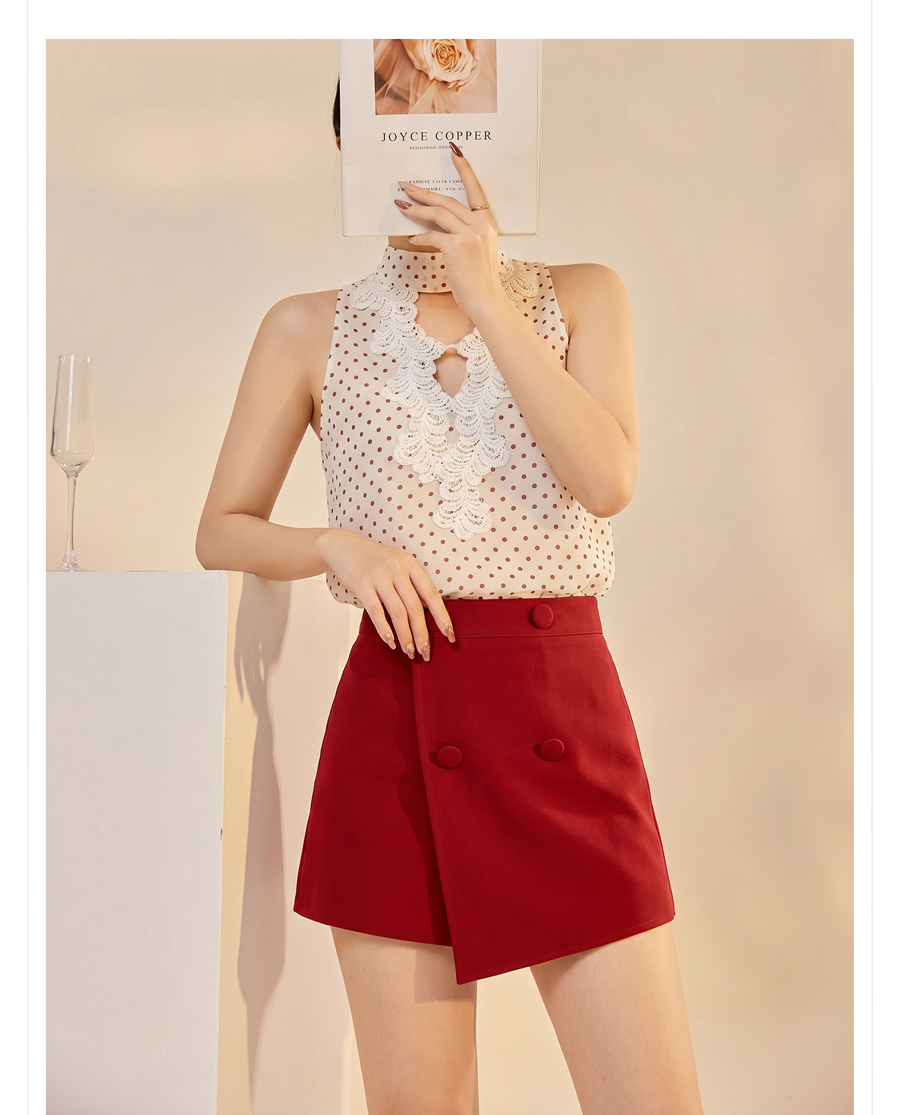 Set vest và chân váy ngắn họa tiết chấm bi phong cách Tân Trung Hoa mùa hè — Trang phục [Vest+Half Dress], nửa váy, Trang phục [Áo vest+quần short], quần đùi chi tiết 6