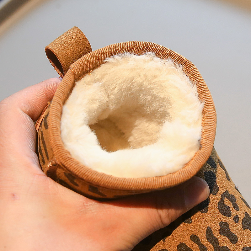 Children's leopard print snow with thick fleece and warm soft sole, medium to children's winter boys' large shoes,_voghion.com