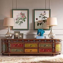 欧式电视柜实木茶几美式影视柜卧室地柜客厅复古彩绘雕花整装家具