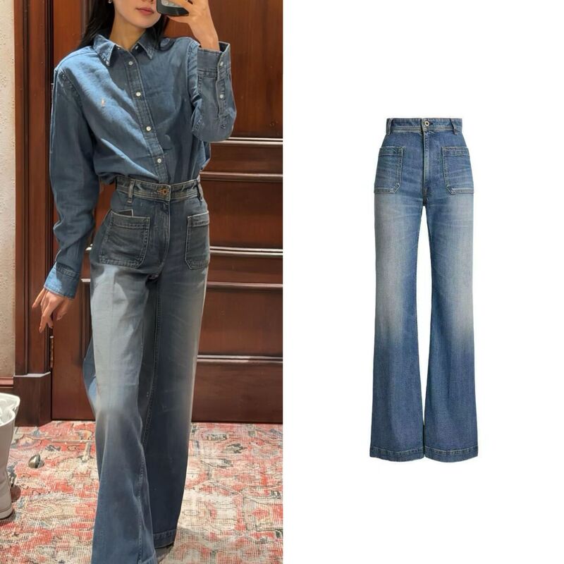 High-End Rl Women's Clothing, Early Spring 2026 High-Waisted Washed Vintage Boot-Cut Jeans Designer Style High-End Rl Women's Clothing, Early Spring 2026 High-Waisted Washed Vintage Boot-Cut Jeans Designer Style