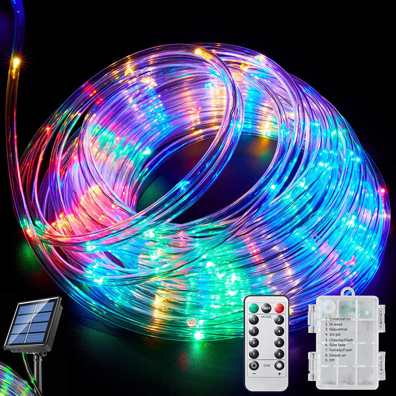 Cross-border LED Solar Tube Light String Leather Tube Light Outdoor Waterproof Colorful Light String Courtyard Atmosphere Holiday Decorative Light