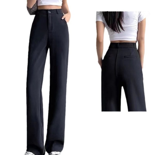 Short Black Suit Pants for Female Students: Versatile, Loose-Fit, Casual, Flowing High-Waisted Wide-Leg Pants with Straight Silhouette—Perfect for Summer