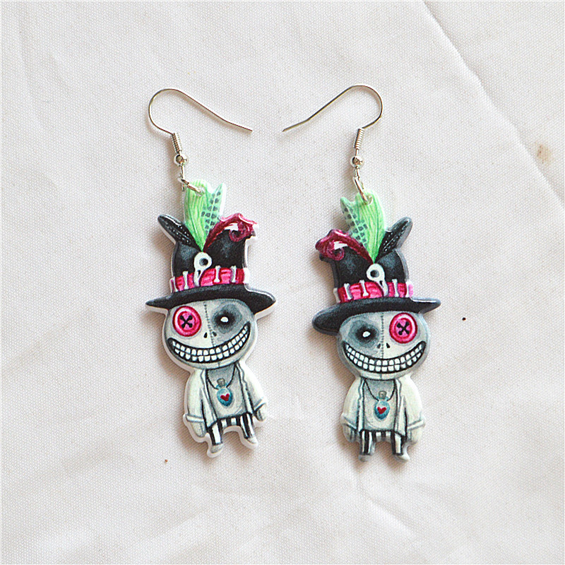 Wholesale Jewelry Funny Cartoon Character Skull Arylic Printing Drop Earrings display picture 2
