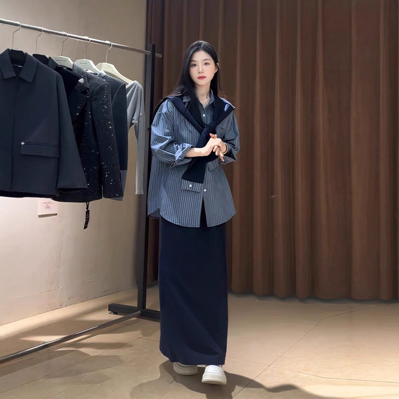 大码秋季韩系洋气时尚显瘦三件套半身裙披肩衬衫套装女胖mm240斤|undefined