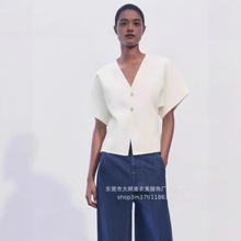 2025新款速卖通欧美风新品女装单排扣针织短袖百搭时尚休闲上衣