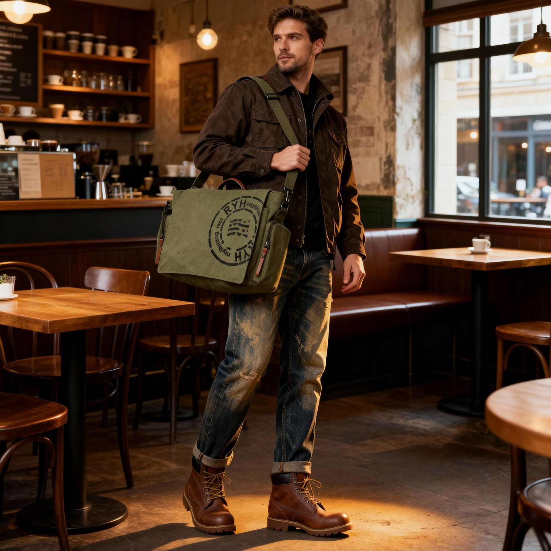 Thickened Retro Men's Bag with Multiple Compartments, Fashionable Men's Shoulder Bag, Business Casual Handbag, Crossbody Bag, Briefcase, Computer Bag