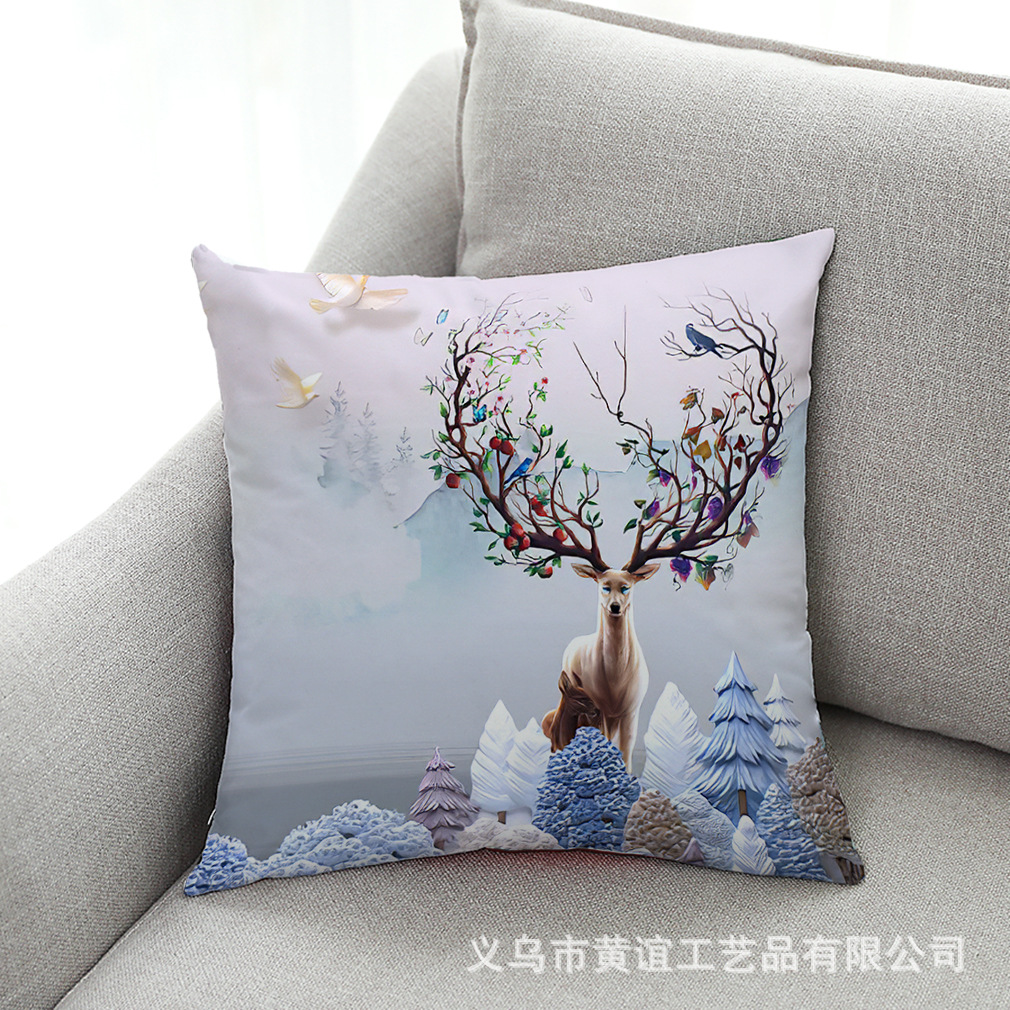 wish 亚马逊艺术浮雕装饰画绒布抱枕套 汽车抱枕家居沙发靠垫批发