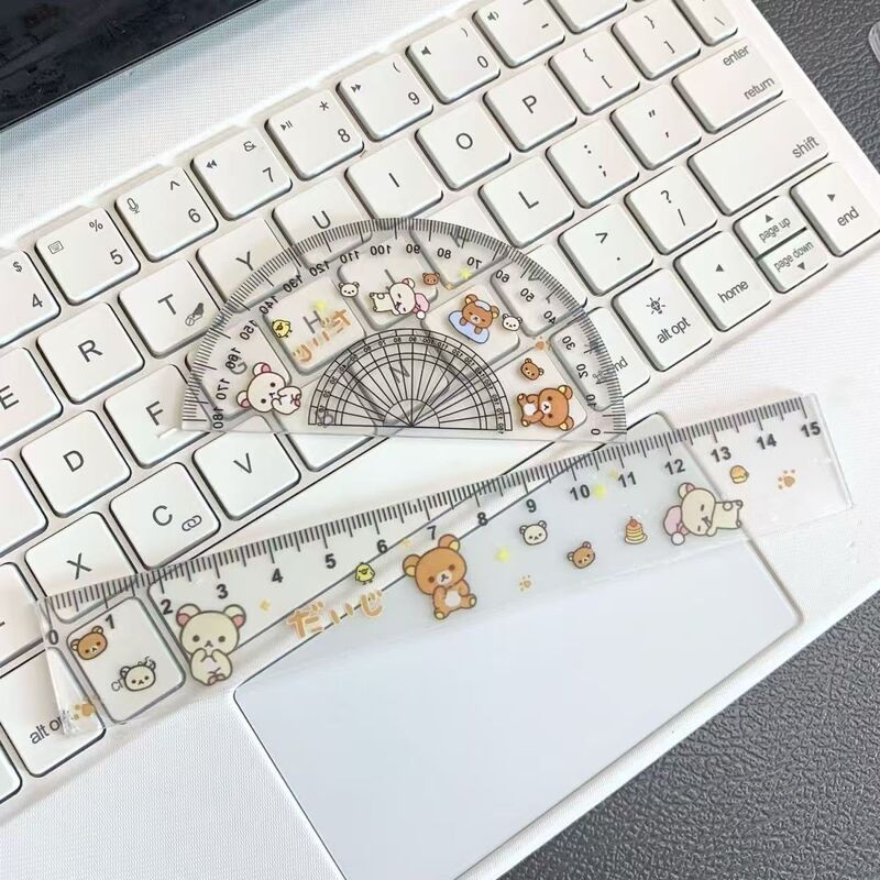 新款可爱轻松熊套尺古早味卡通直尺尺子四件套学生文具测量工具礼|undefined