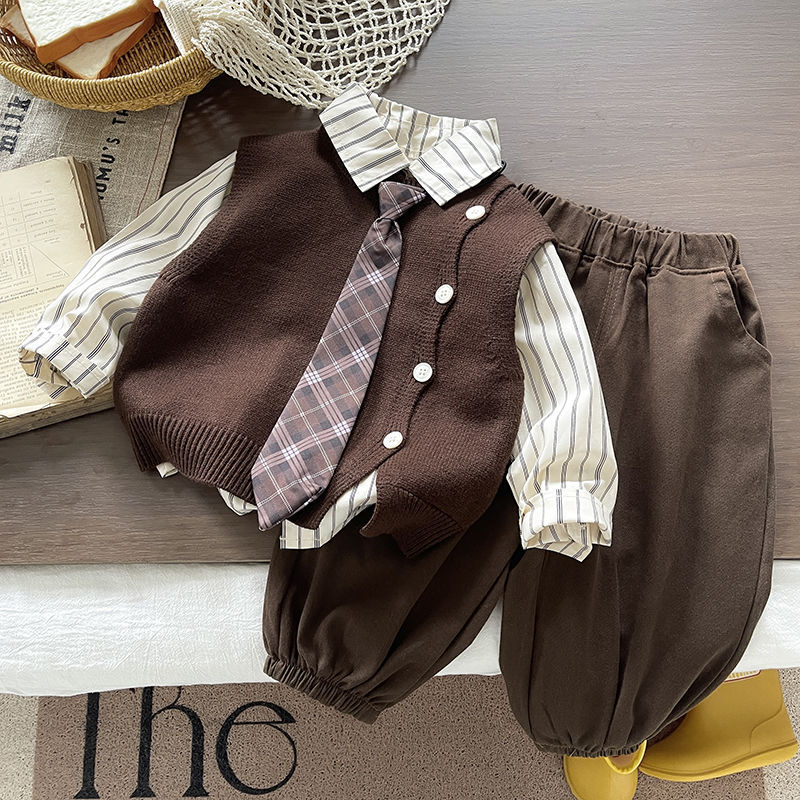 Boys' Autumn Outfit Three-Piece Set for Toddlers, New Autumn Style for Little Gentlemen, Stylish Little Boy Autumn Children's Clothing Trendy