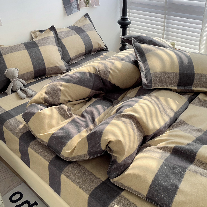 Class A Cotton Sanding Four-piece Set Double Quilt Cover Bed Sheet Thickened Cotton Student Dormitory Three-piece Set Winter