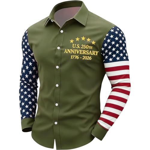 2026 Cross-Border Amazon European and American Popular New Style American Anniversary Celebration Men's Long-Sleeve Collared Shirt 2026 Cross-Border Amazon European and American Popular New Style American Anniversary Celebration Men's Long-Sleeve Collared Shirt