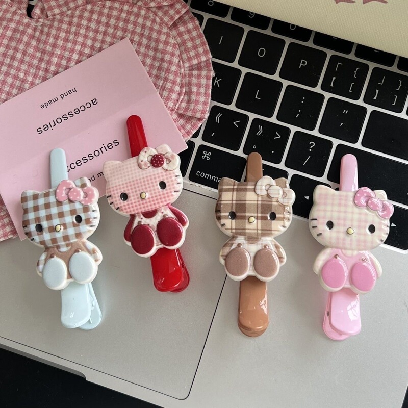 Large Plaid Cat-Shaped Hair Clip with Pointed Mouth, Ins-Style Girly Makeup Versatile Japanese Cartoon Bangs Side Clip Large Plaid Cat-Shaped Hair Clip with Pointed Mouth, Ins-Style Girly Makeup Versatile Japanese Cartoon Bangs Side Clip