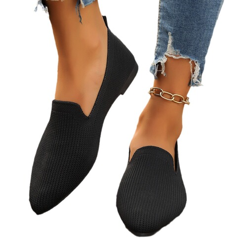 Summer Large Women's Flat Pointed Knitted Single Shoes, European and American Style, Casual and Comfortable