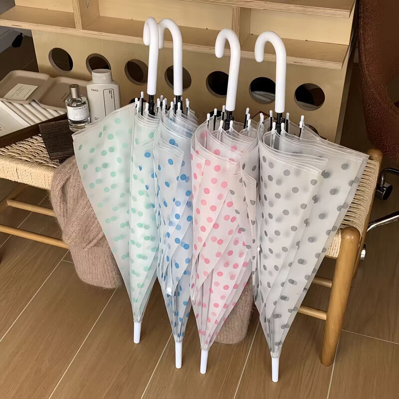 Korean-style Madrid dopamine transparent polka dot umbrella, fresh and simple frosted dot long-handled umbrella, minimalist ins-style for women Korean-style Madrid dopamine transparent polka dot umbrella, fresh and simple frosted dot long-handled umbrella, minimalist ins-style for women