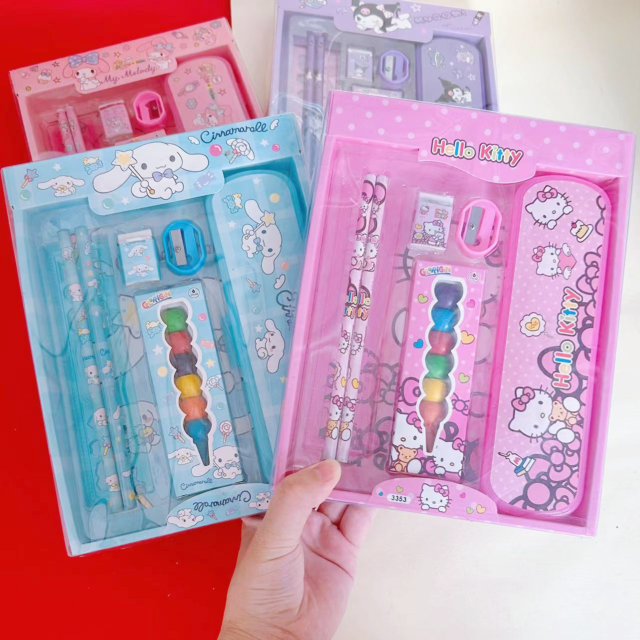 Stationery, cute set, universal gift box for students, pencil case, crayons, sharpener